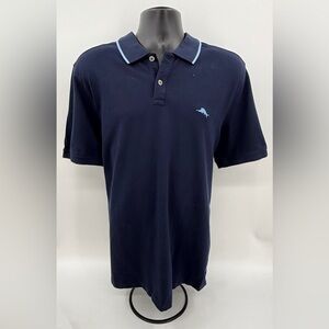 Tommy Bahama Navy Blue Pima Cotton Emfielder Johnny Collar Polo Men’s Large NWT